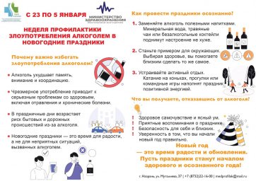 С 23 декабря 2024-го по 5 января 2025-го года в России проводится неделя профилактики злоупотребления алкоголем в новогодние праздники.